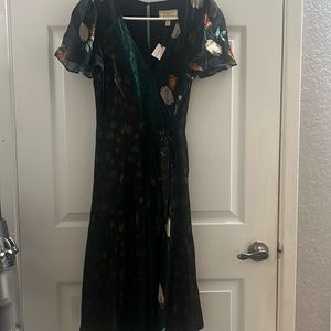 Anthropologie Black Floral Wrap Mini Dress